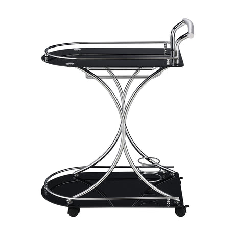 Modern European furniture - Allen Black and Chrome 2-Tier Glass Bar Cart - www.oroa.com
