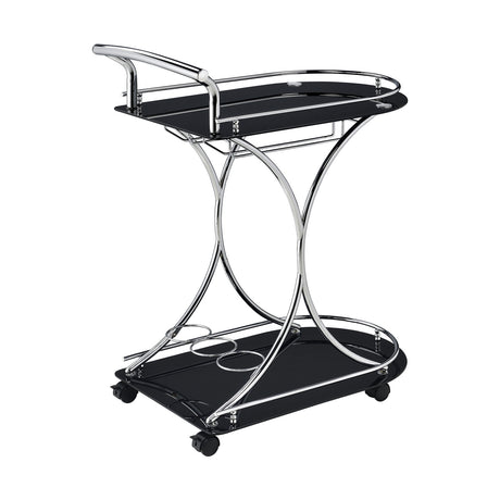 Modern European furniture - Allen Black and Chrome 2-Tier Glass Bar Cart - www.oroa.com