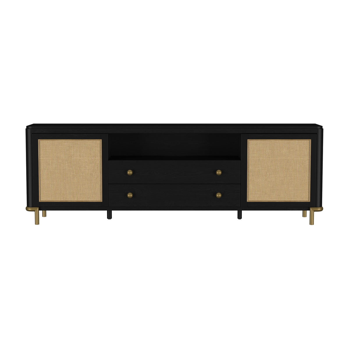 Benson Black Rattan Accent 2-Door TV Stand | OROA