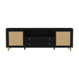 Benson Black Rattan Accent 2-Door TV Stand | OROA