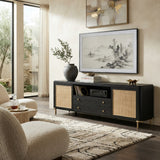 Benson Black Rattan Accent 2-Door TV Stand | OROA