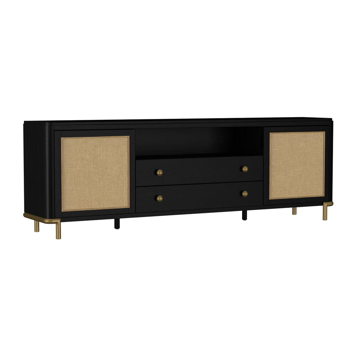 Benson Black Rattan Accent 2-Door TV Stand | OROA