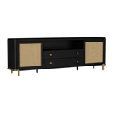 Benson Black Rattan Accent 2-Door TV Stand | OROA