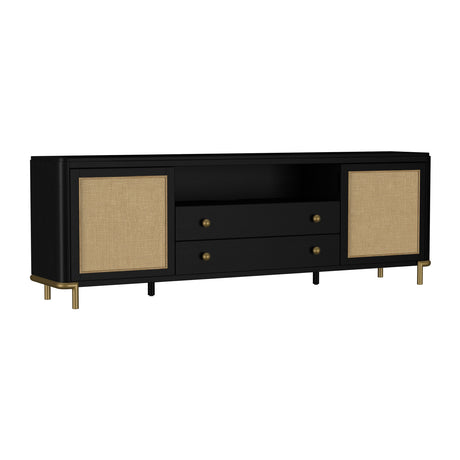 Benson Black Rattan Accent 2-Door TV Stand | OROA