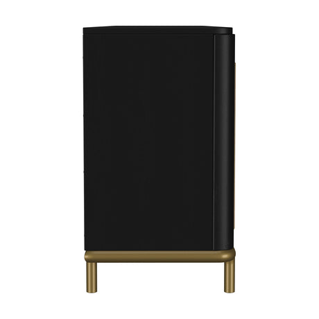Benson Black Rattan Accent 2-Door TV Stand | OROA