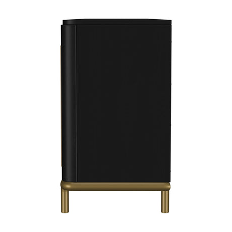 Benson Black Rattan Accent 2-Door TV Stand | OROA