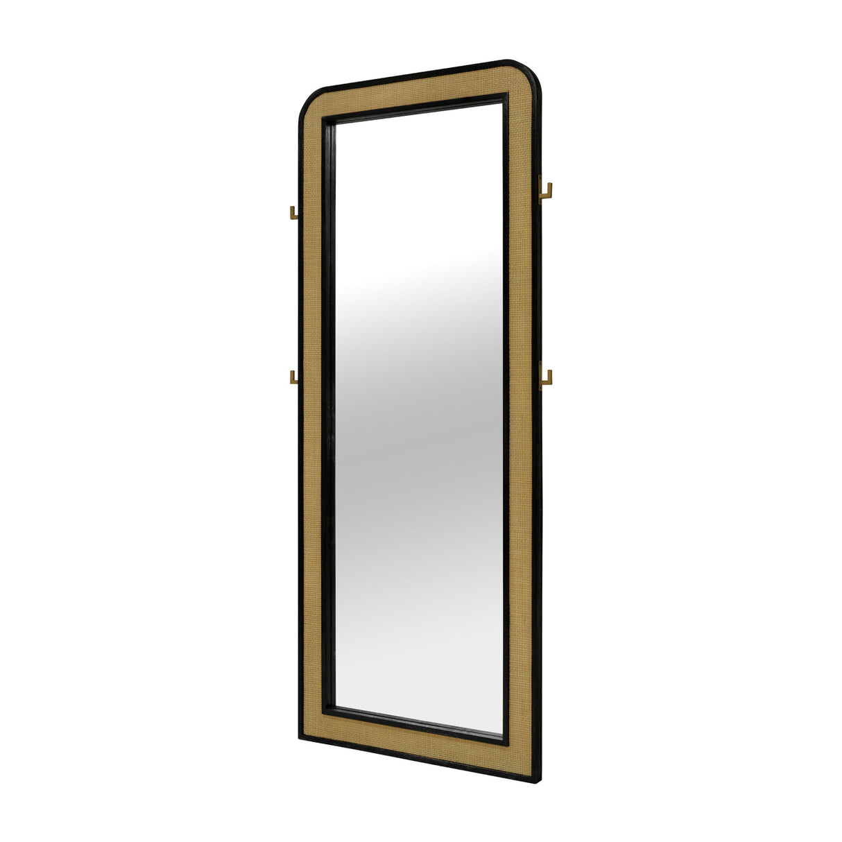 Modern European furniture - Black Floor Mirror with Woven Cane Trim - www.oroa.com