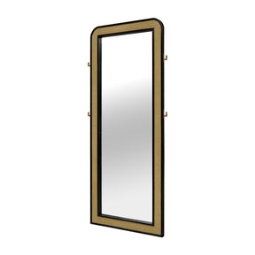 Modern European furniture - Black Floor Mirror with Woven Cane Trim - www.oroa.com