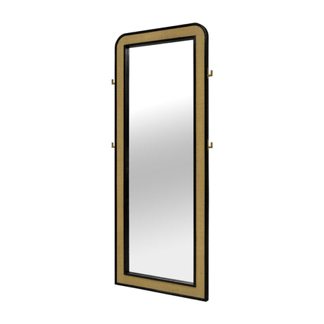 Modern European furniture - Black Floor Mirror with Woven Cane Trim - www.oroa.com