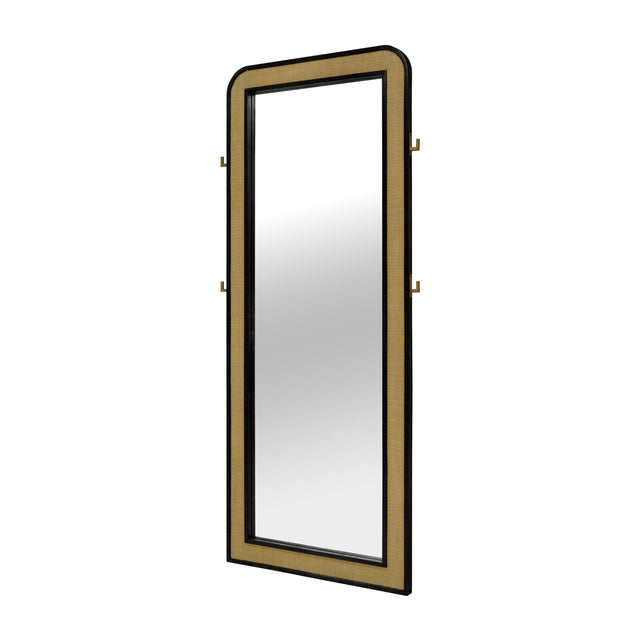 Modern European furniture - Black Floor Mirror with Woven Cane Trim - www.oroa.com