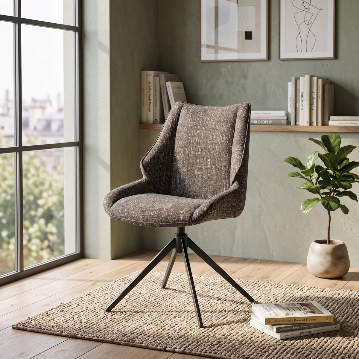 Brown Chenille Upholstered Dining Chair Set (2) | OROA