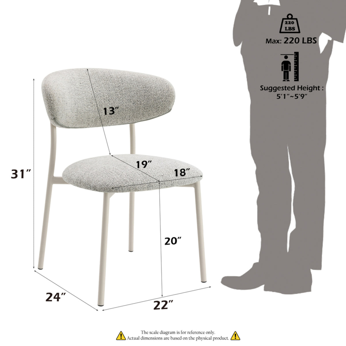 Elysia Light Gray Side Chairs with Curved Back Set (2) | OROA