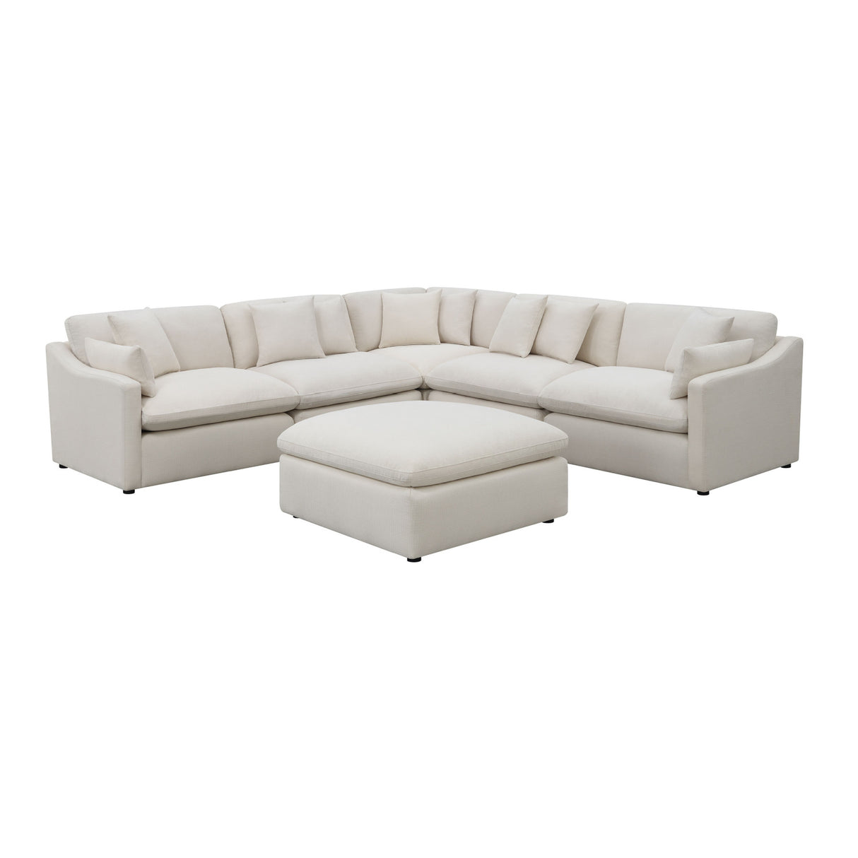 Ivory Upholstered Modular Sectional Sofa and Ottoman | OROA