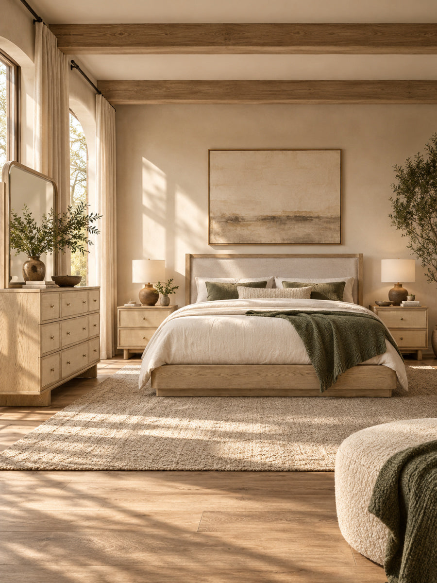 Modern European furniture - Kimpton Beige Oak Queen Bedroom Sets (4) - www.oroa.com