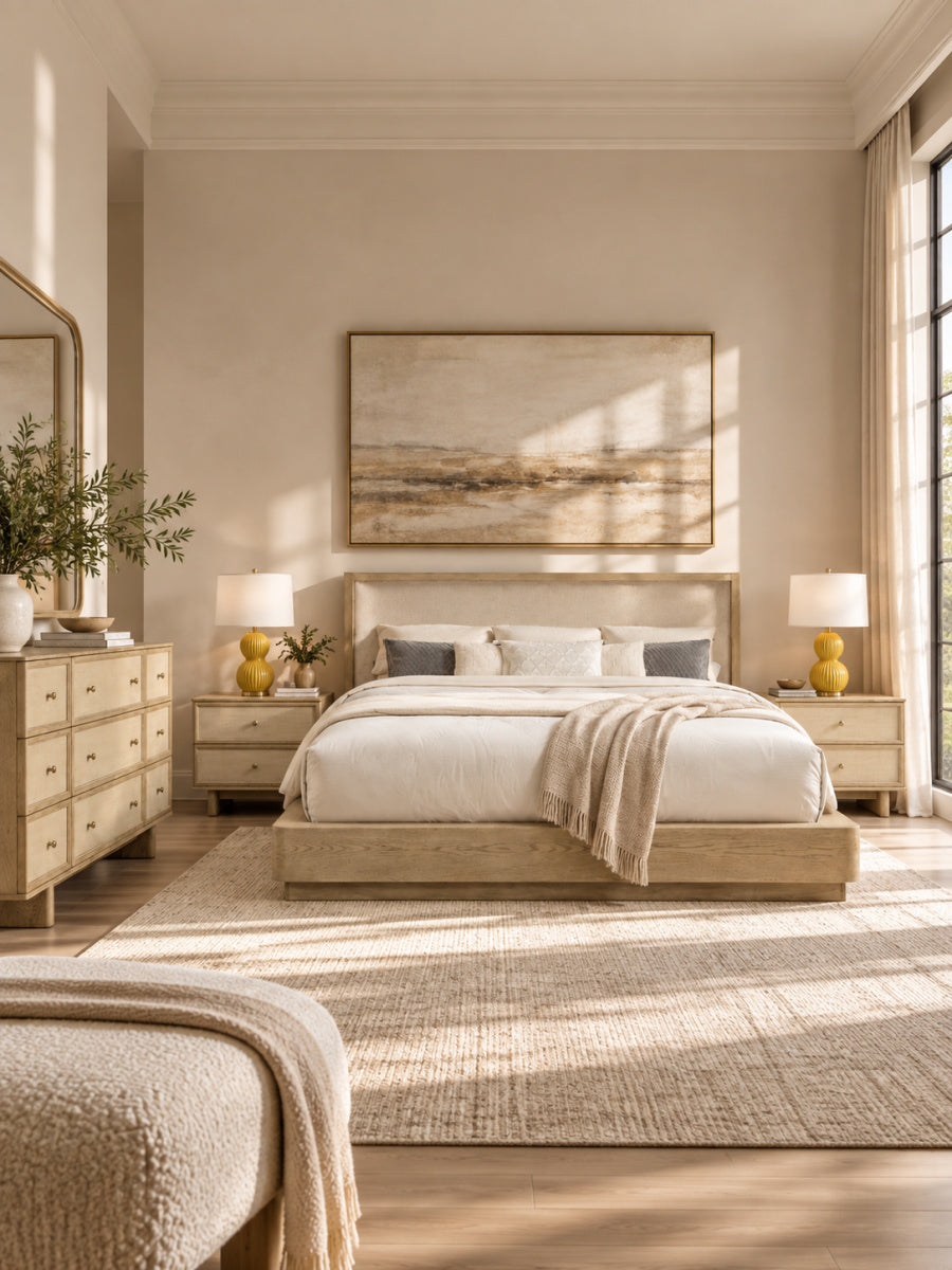 Modern European furniture - Kimpton Beige Oak 4-Piece Eastern King Bed - www.oroa.com