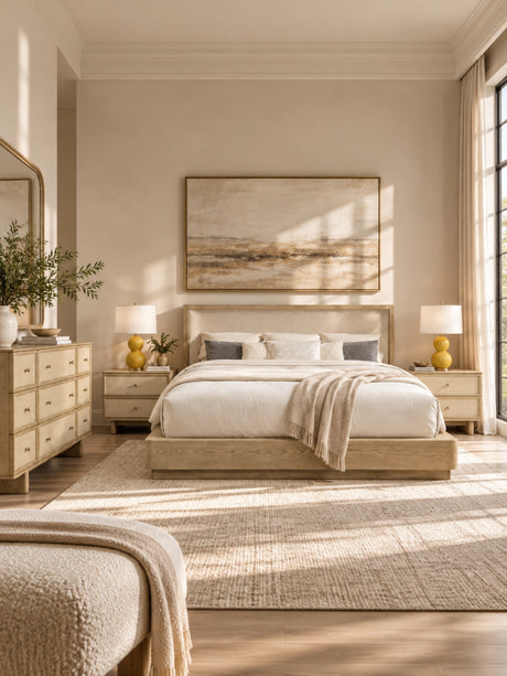 Modern European furniture - Kimpton Beige Oak 4-Piece Eastern King Bed - www.oroa.com