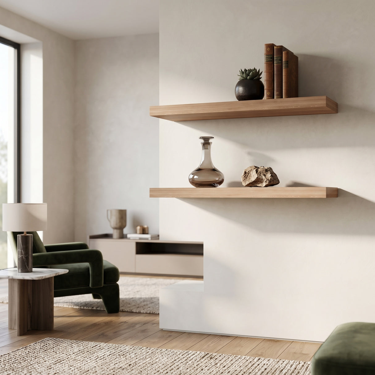 Light Brown Floating Shelves Wall Decor (2) | OROA