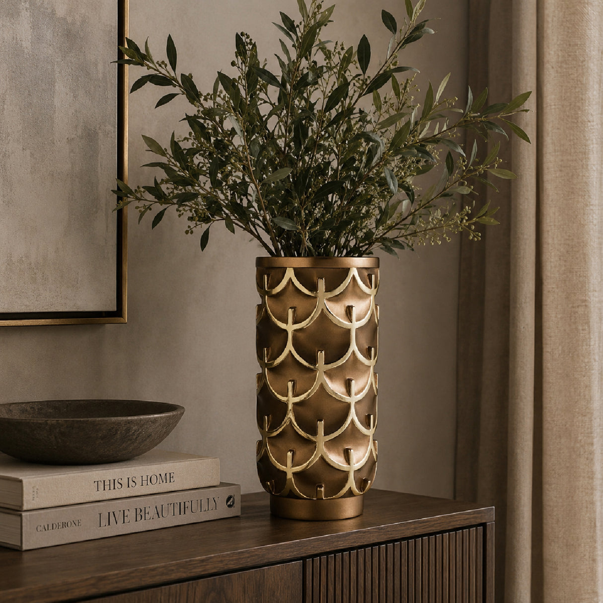 Mystic Owl Golden Polyresin Decorative Vase | OROA