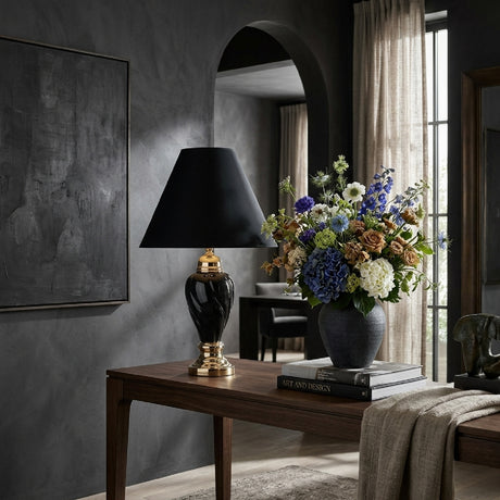 Black Ceramic Urn-Shaped Table Lamp by OROA