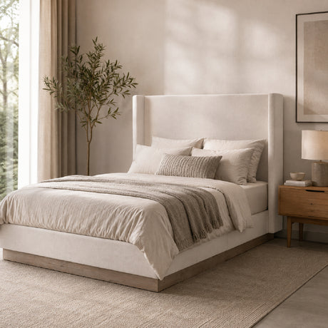 Ivory Upholstered Wingback Bed | OROA