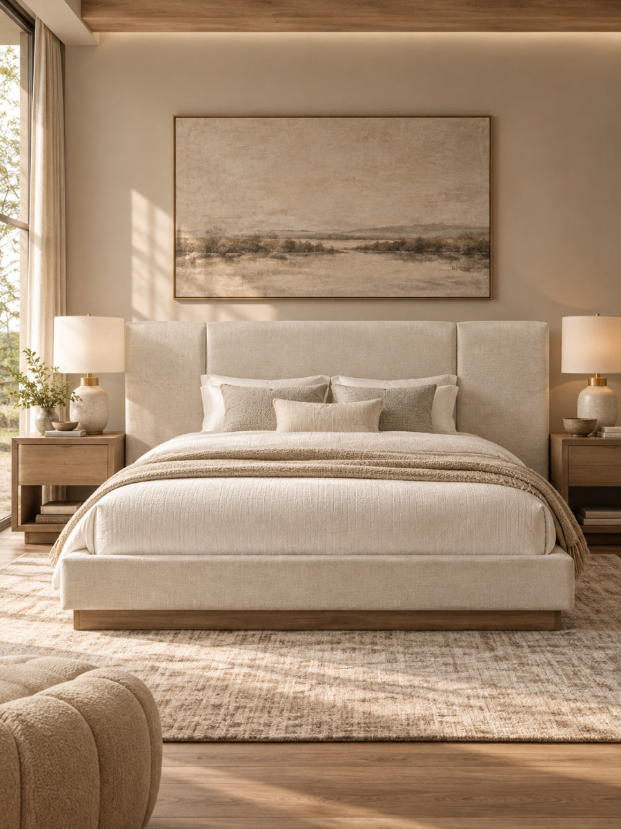 Modern European furniture - Light Gray Upholstered Platform Queen Bed Frame - www.oroa.com
