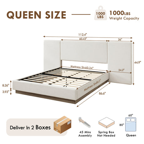 Modern European furniture - Light Gray Upholstered Platform Queen Bed Frame - www.oroa.com