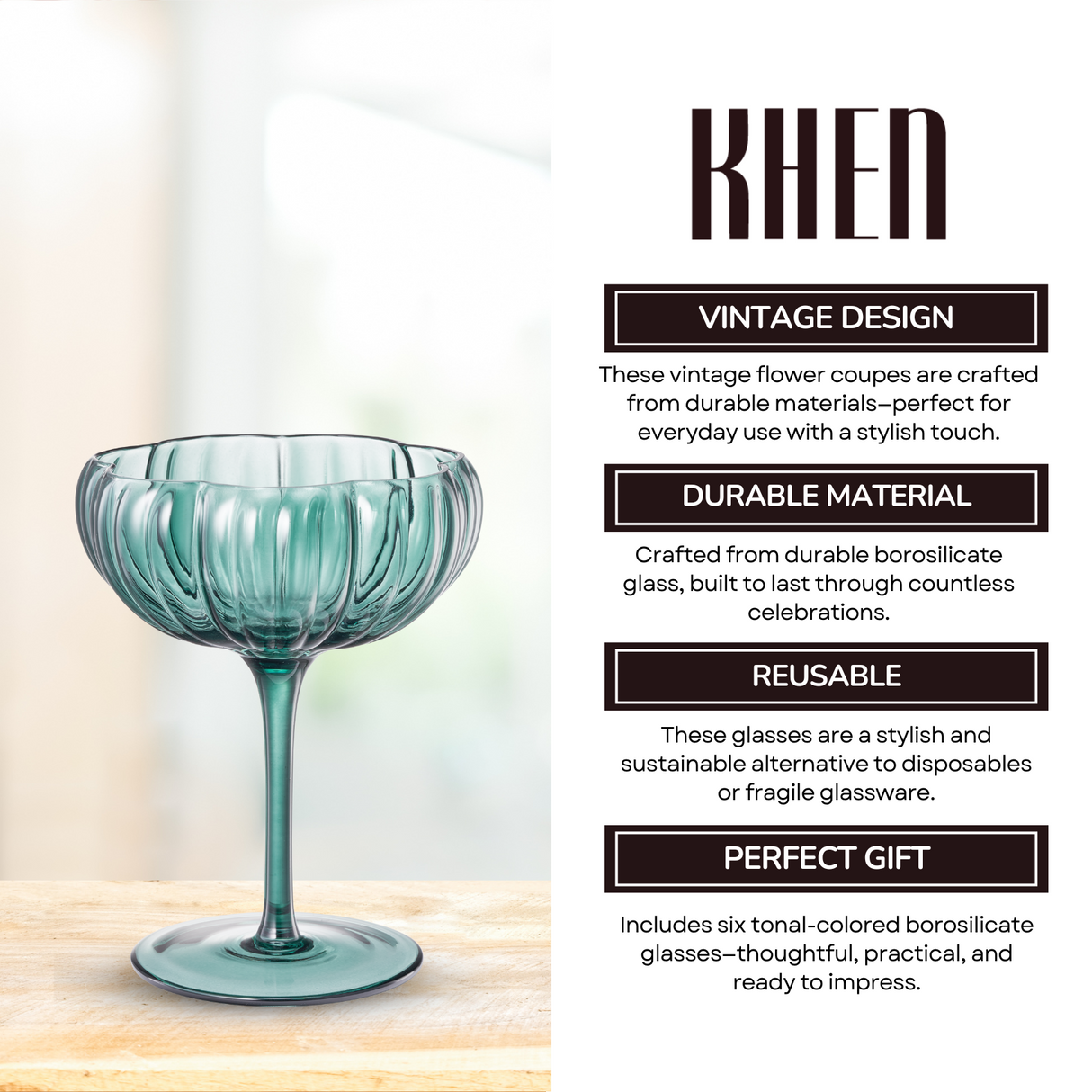 Flower Coupe Cocktail Colored Glasses | Set of 6 | Muted