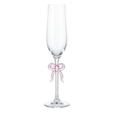 Single Clear Champagne Glass with Pink Bow on Stem, One Piece
