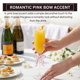 Single Clear Champagne Glass with Pink Bow on Stem, One Piece