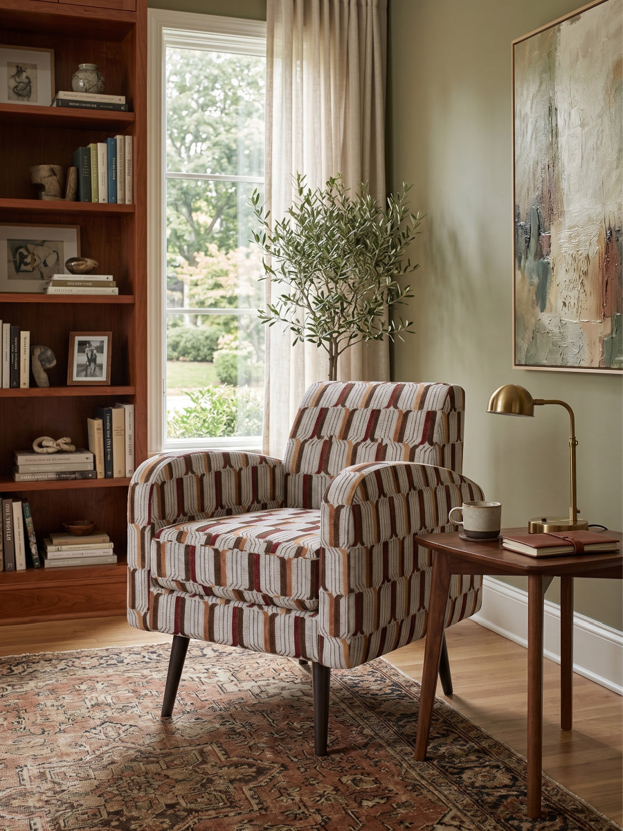 Cream and Red Stripe Accent Chair | OROA