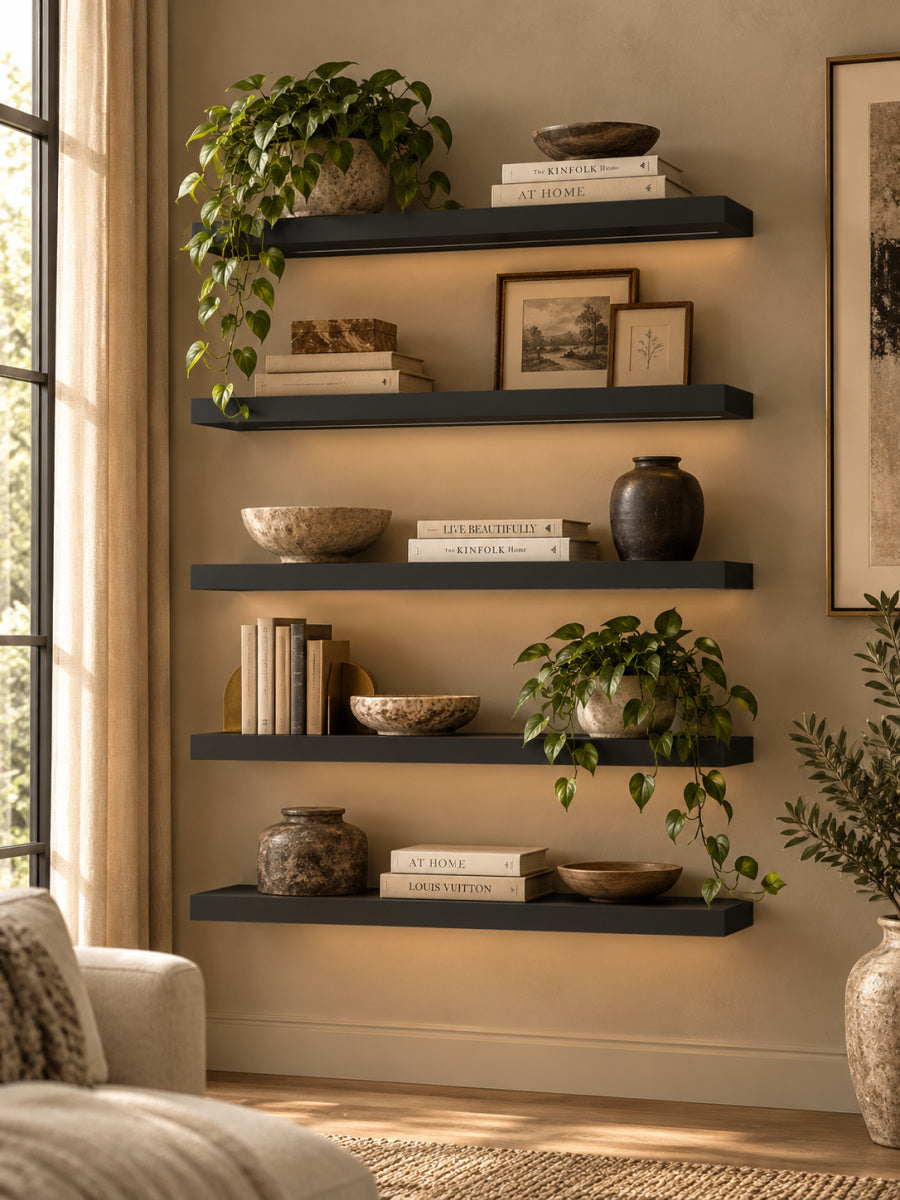 Modern European furniture - Madison Wenge Floating Wall Shelf Set (6) - www.oroa.com
