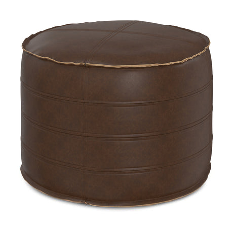 Modern European furniture - Round Distressed Brown Vegan Leather Pouf - www.oroa.com