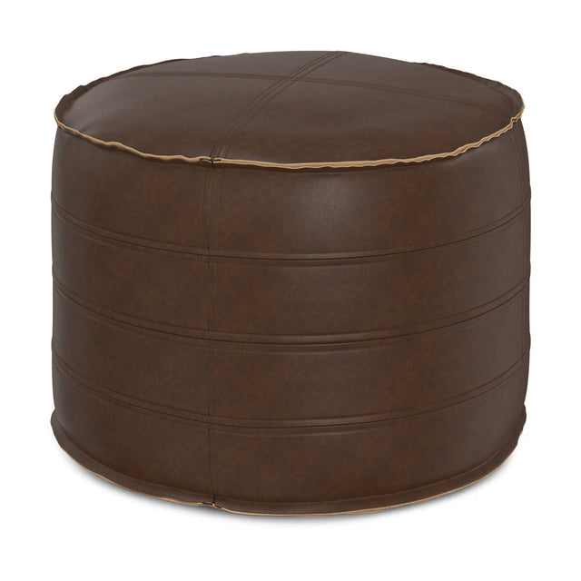 Modern European furniture - Round Distressed Brown Vegan Leather Pouf - www.oroa.com