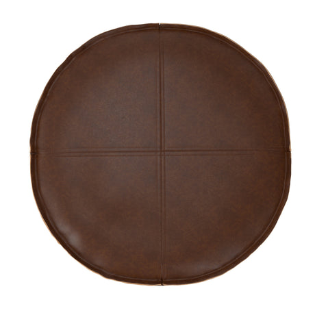 Modern European furniture - Round Distressed Brown Vegan Leather Pouf - www.oroa.com