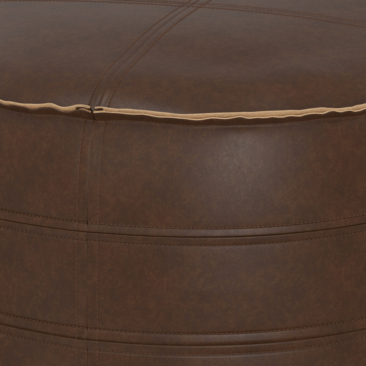Modern European furniture - Round Distressed Brown Vegan Leather Pouf - www.oroa.com