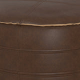 Modern European furniture - Round Distressed Brown Vegan Leather Pouf - www.oroa.com