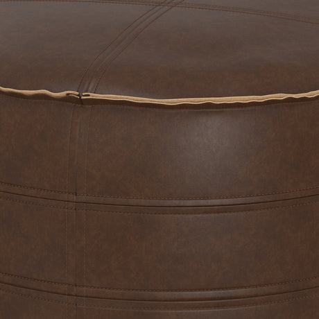 Modern European furniture - Round Distressed Brown Vegan Leather Pouf - www.oroa.com
