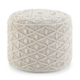 Modern European furniture - Natural Handwoven Cotton Macrame Round Pouf - www.oroa.com