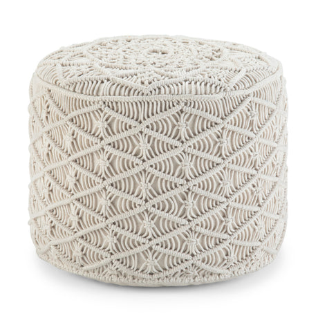 Modern European furniture - Natural Handwoven Cotton Macrame Round Pouf - www.oroa.com
