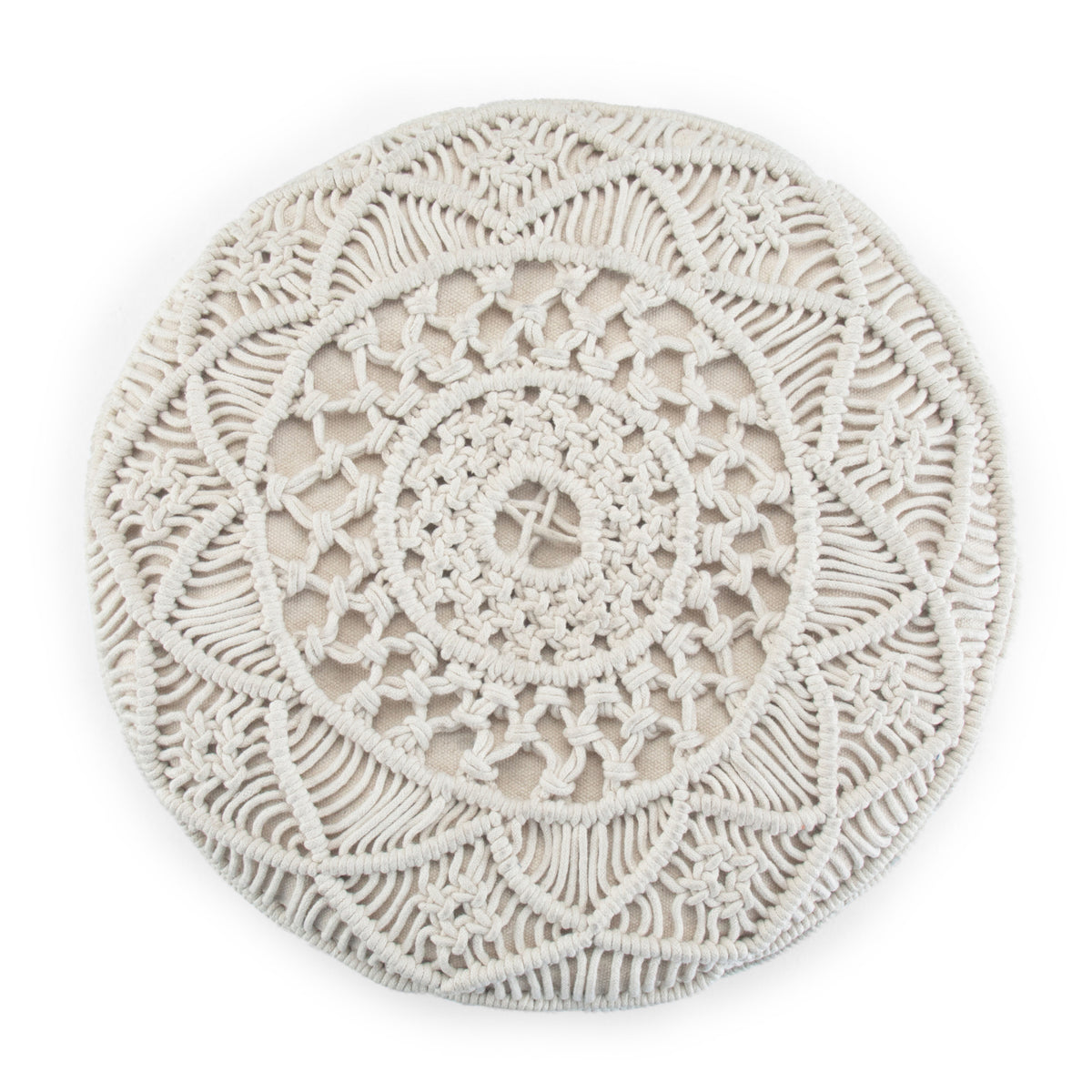 Modern European furniture - Natural Handwoven Cotton Macrame Round Pouf - www.oroa.com