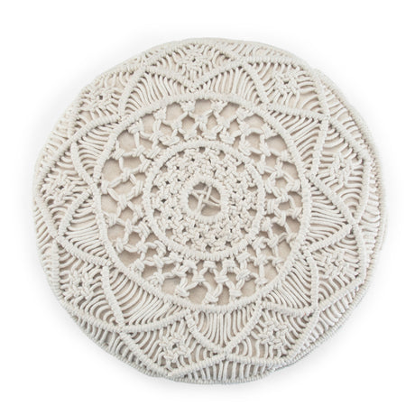 Modern European furniture - Natural Handwoven Cotton Macrame Round Pouf - www.oroa.com