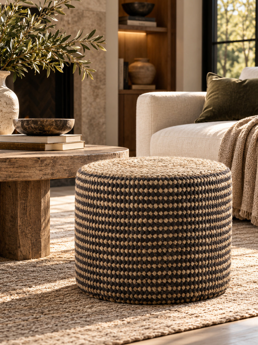 Modern European furniture - Larissa Braided Jute Pouf - www.oroa.com