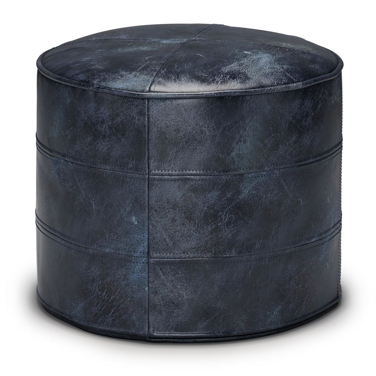 Modern European furniture - Genuine Leather Blue Round Pouf - www.oroa.com