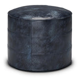 Modern European furniture - Genuine Leather Blue Round Pouf - www.oroa.com