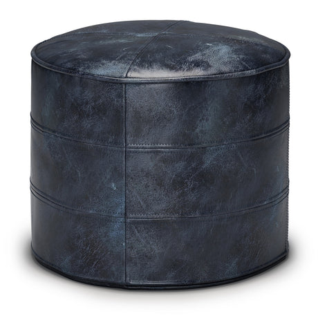 Modern European furniture - Genuine Leather Blue Round Pouf - www.oroa.com