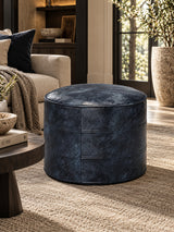 Modern European furniture - Genuine Leather Blue Round Pouf - www.oroa.com