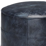 Modern European furniture - Genuine Leather Blue Round Pouf - www.oroa.com