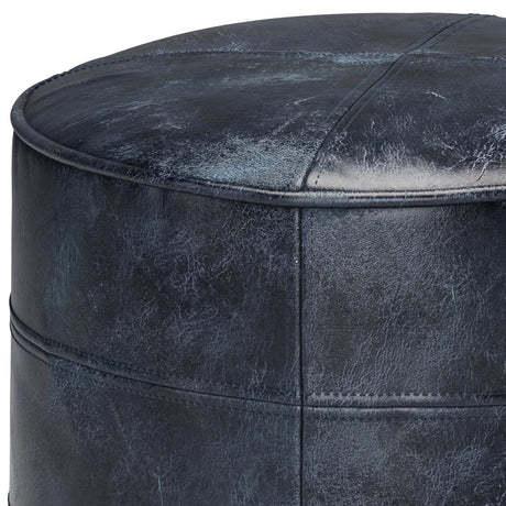 Modern European furniture - Genuine Leather Blue Round Pouf - www.oroa.com