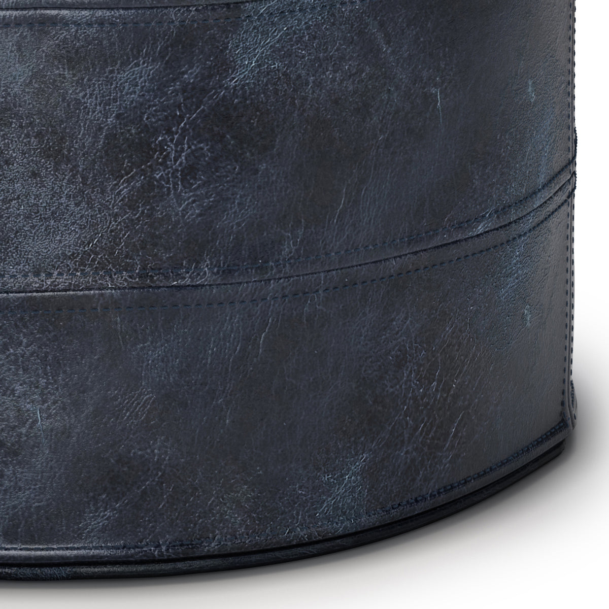 Modern European furniture - Genuine Leather Blue Round Pouf - www.oroa.com