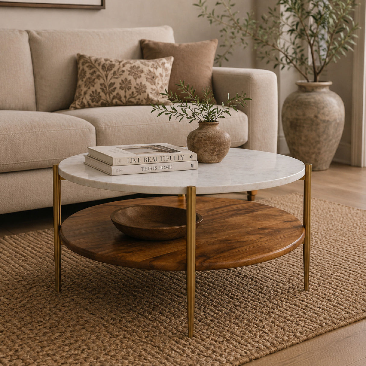 Brass Marble Wood Coffee Table | OROA